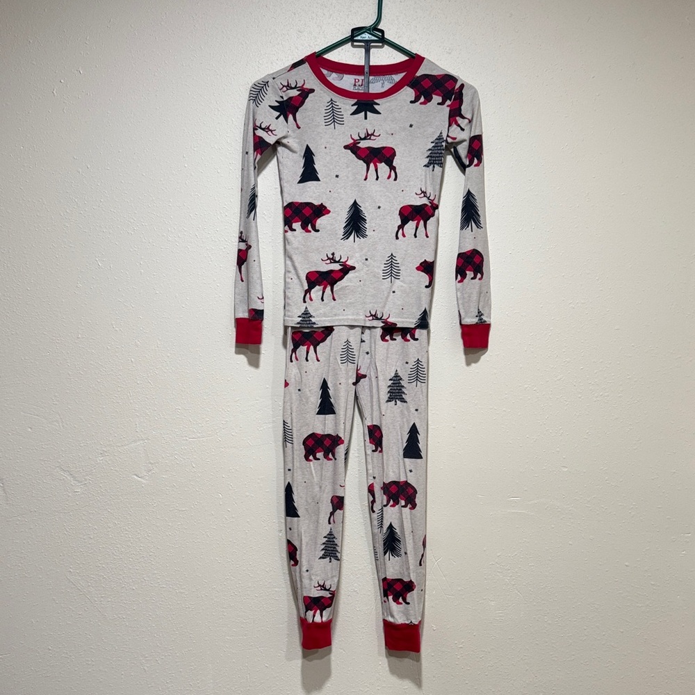 Pj Place Kids Size 12 Holiday Pajama Set with Red Moose and Trees